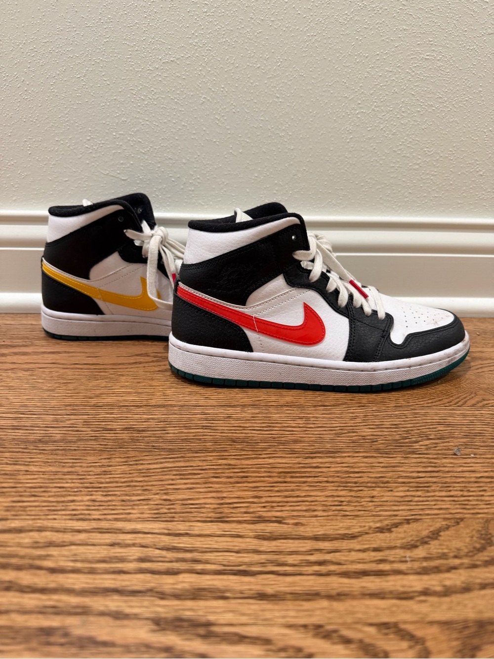 Nike High-Top Sneakers in White, Black, Red & Yellow